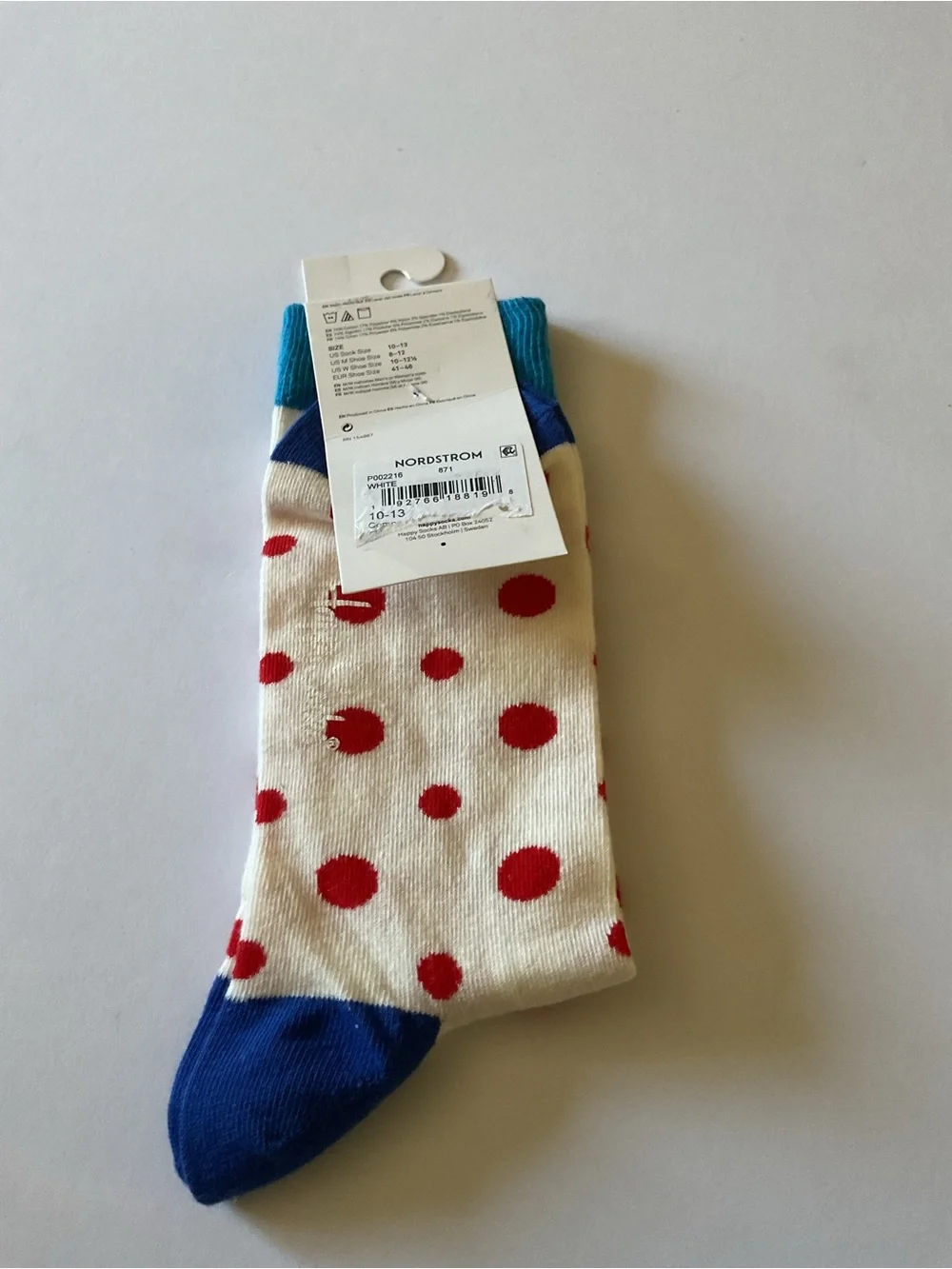 HAPPY SOCKS MENS COTTON CREW RED POLKA DOTS OS NWT